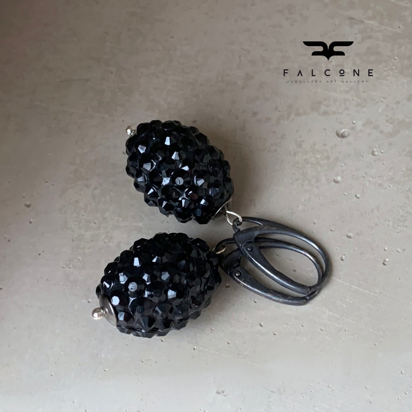 Earrings made of lacquer, decorated with black rhinestones 'Black Blackberries'