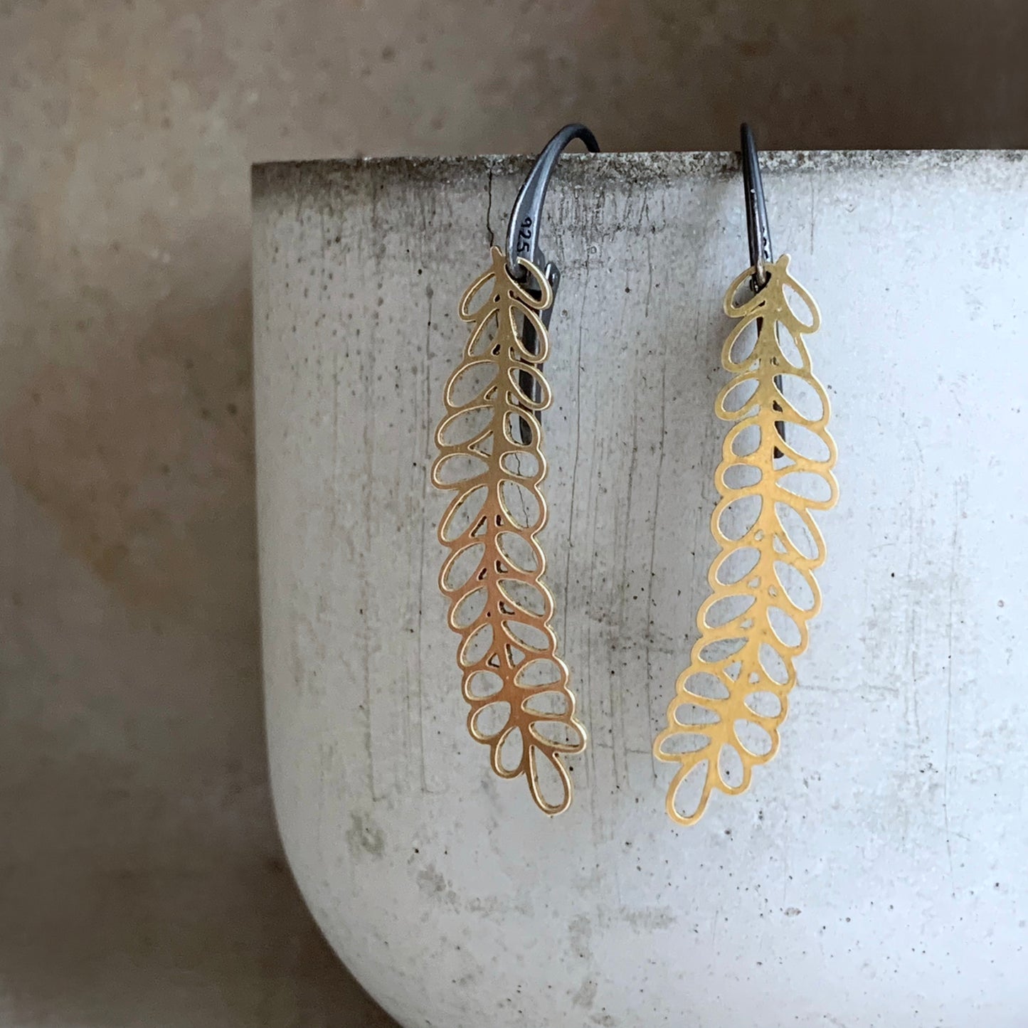 Brass and Sterling Silver Earrings 'Golden Wheat'