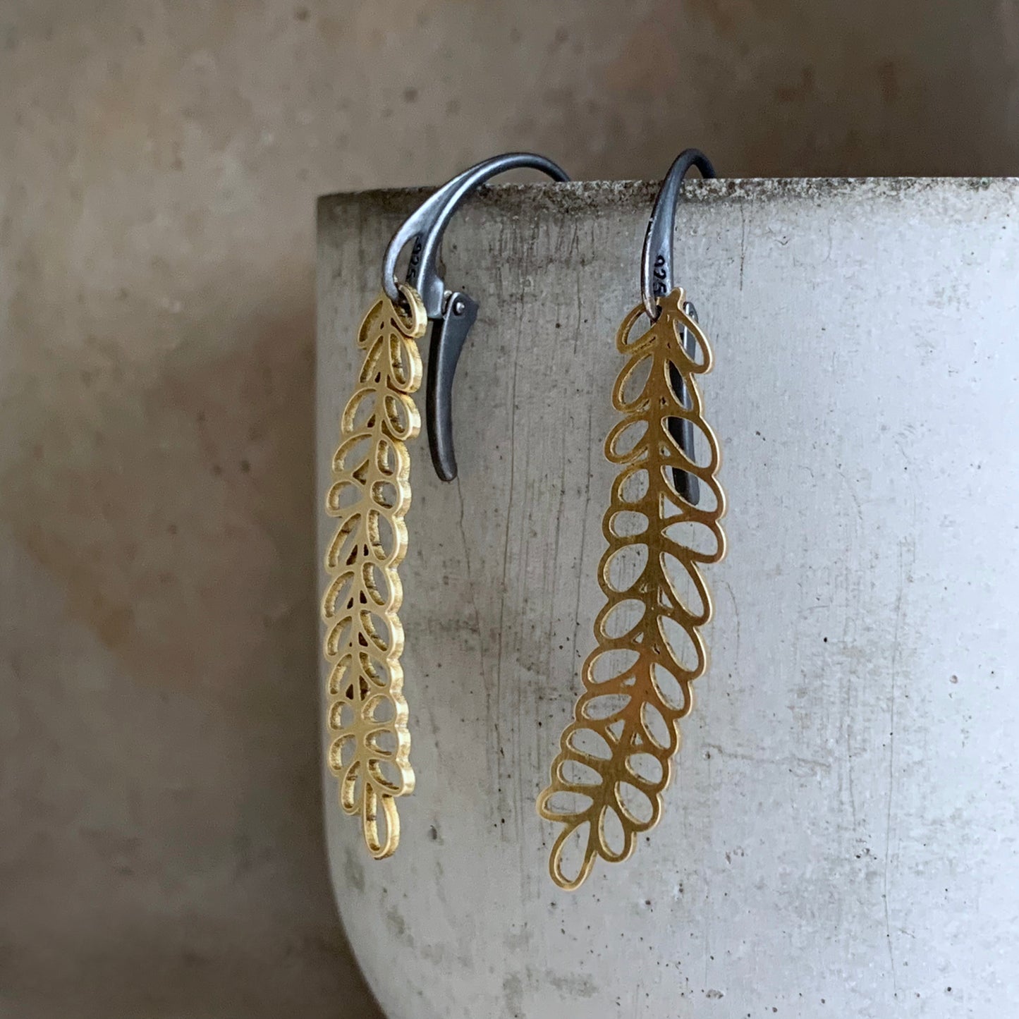 Brass and Sterling Silver Earrings 'Golden Wheat'