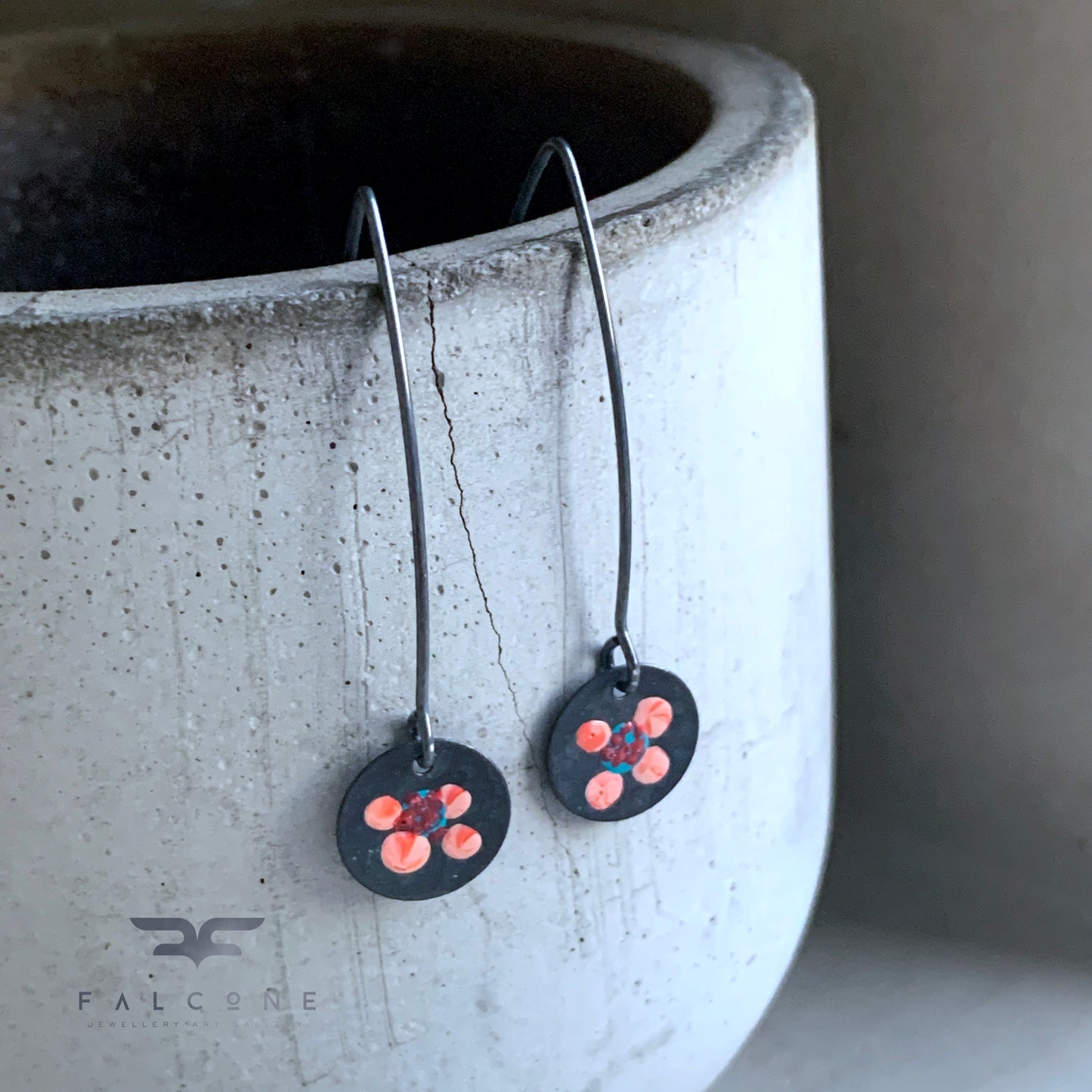 Silver Earrings 'Wildflowers - Pink & Turquoise'