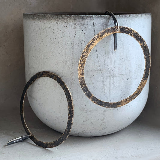 Brass and Sterling Silver Earrings 'Rustic Circles'
