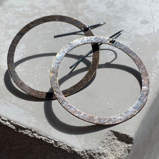 Brass and Sterling Silver Earrings 'Rustic Hoops'