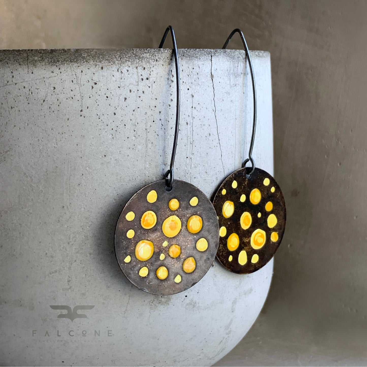 Brass and Sterling Silver Earrings 'Dots - Sunflower Yellow'