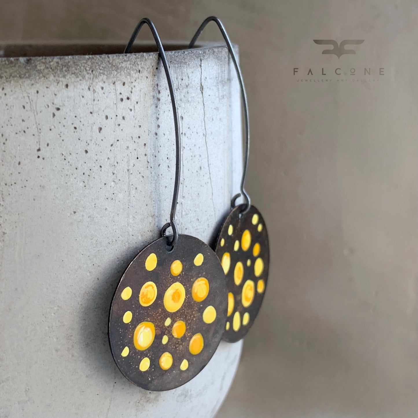 Brass and Sterling Silver Earrings 'Dots - Sunflower Yellow'