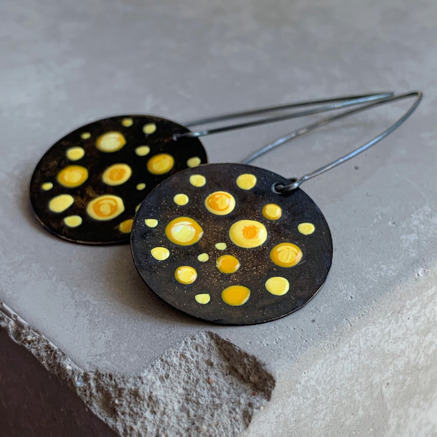 Brass and Sterling Silver Earrings 'Dots - Sunflower Yellow'