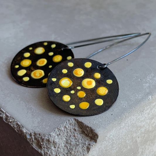 Brass and Sterling Silver Earrings 'Dots - Sunflower Yellow'