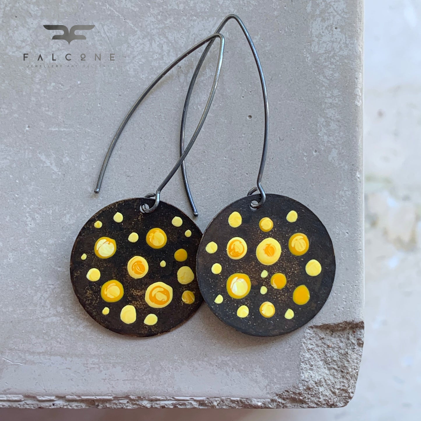 Brass and Sterling Silver Earrings 'Dots - Sunflower Yellow'