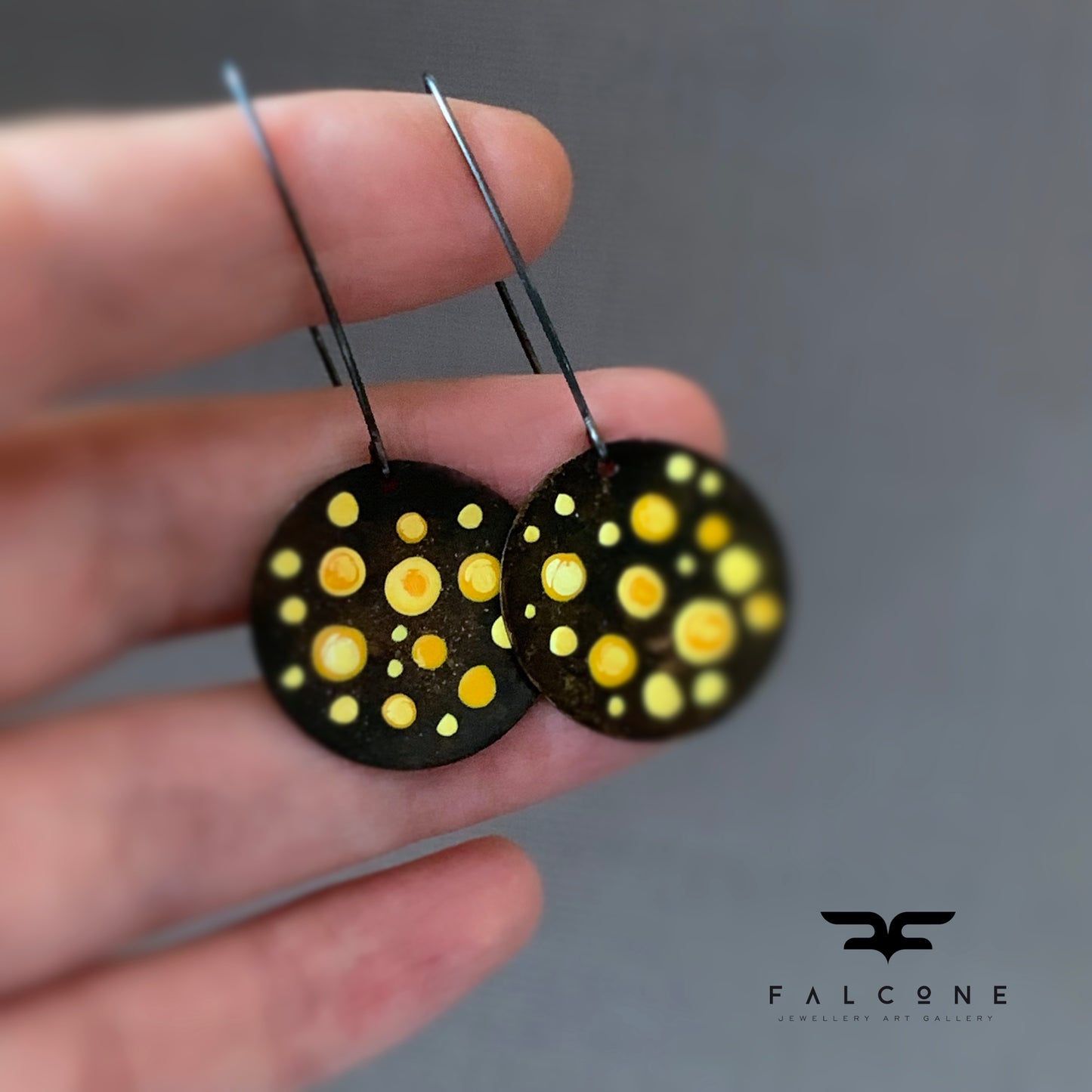 Brass and Sterling Silver Earrings 'Dots - Sunflower Yellow'