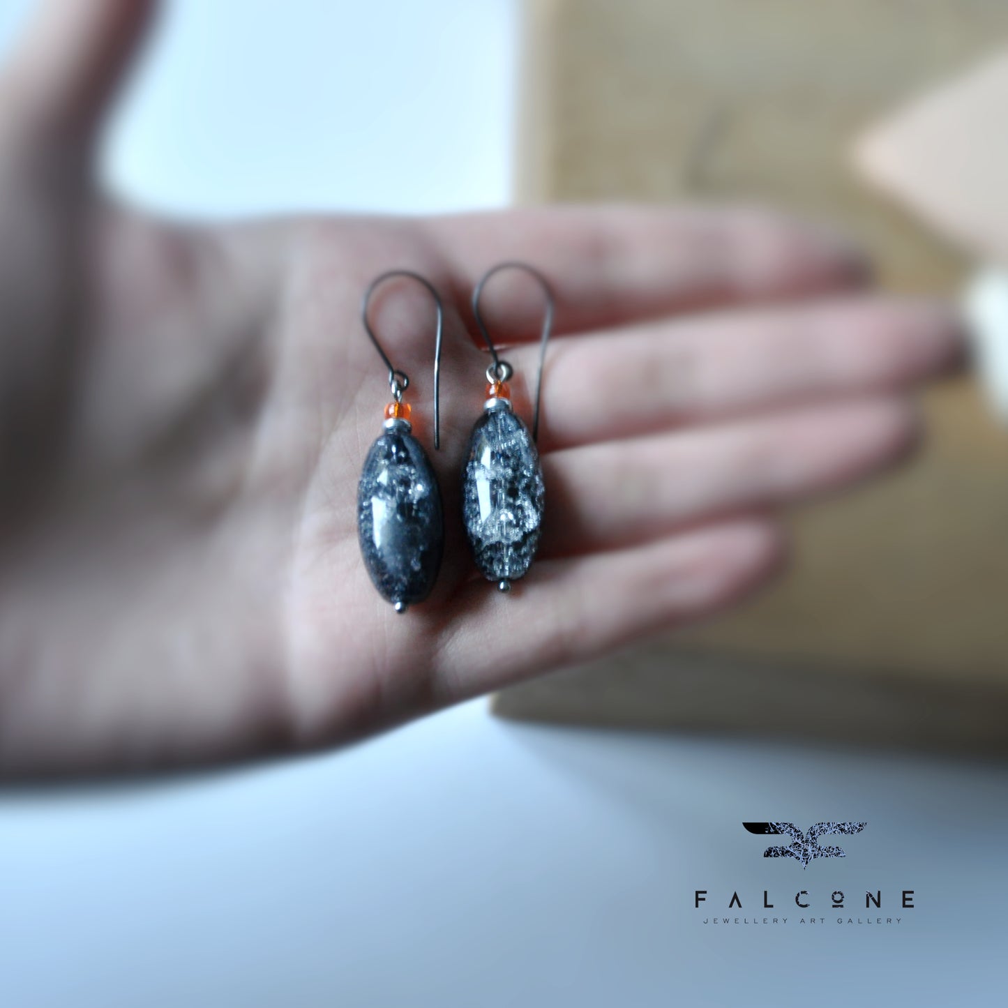 Earrings with acrylic olives and silver 'Iceland'