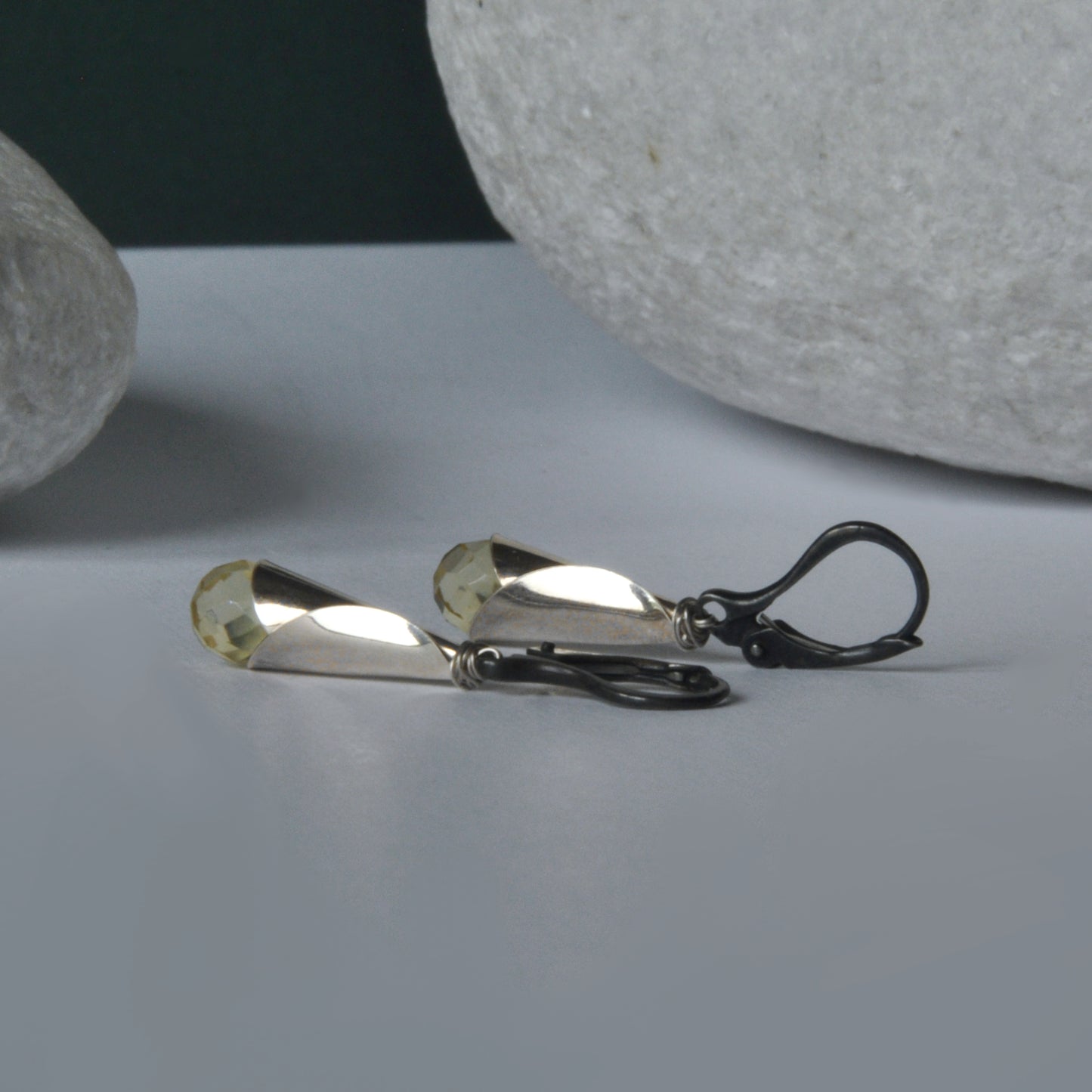 Silver handmade earrings with faceted citrine 'Silver Bells with Citrine'