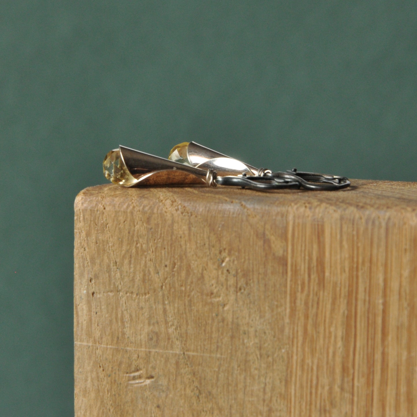 Silver handmade earrings with faceted citrine 'Silver Bells with Citrine'