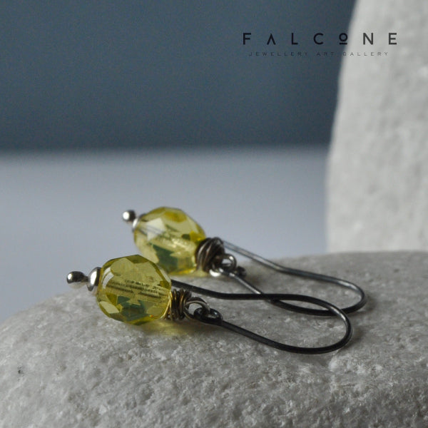 Pendientes de plata con bolas de cristal facetadas 'Lemon'