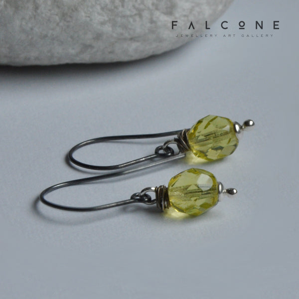 Pendientes de plata con bolas de cristal facetadas 'Lemon'