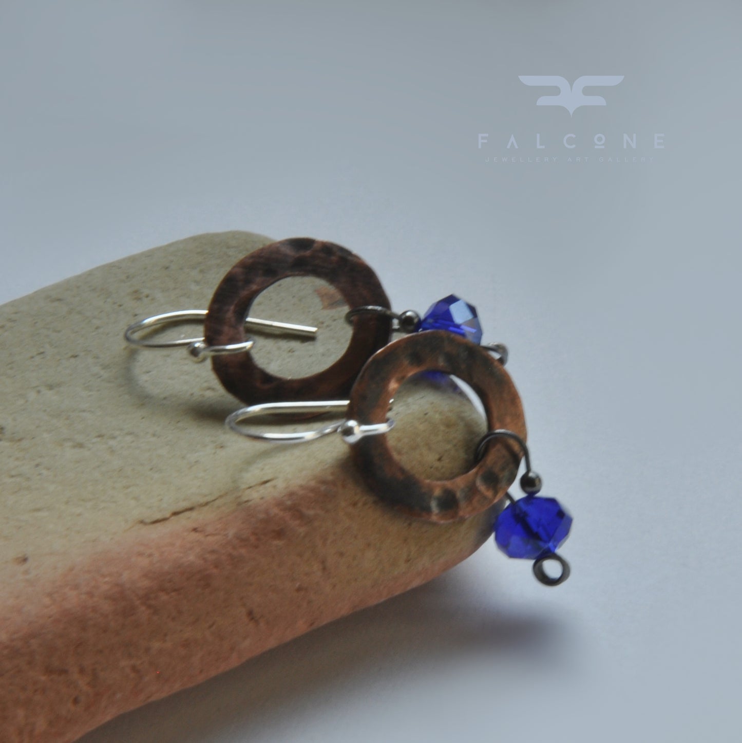 Small earrings made of glass, copper and silver 'With Sapphire Beads'