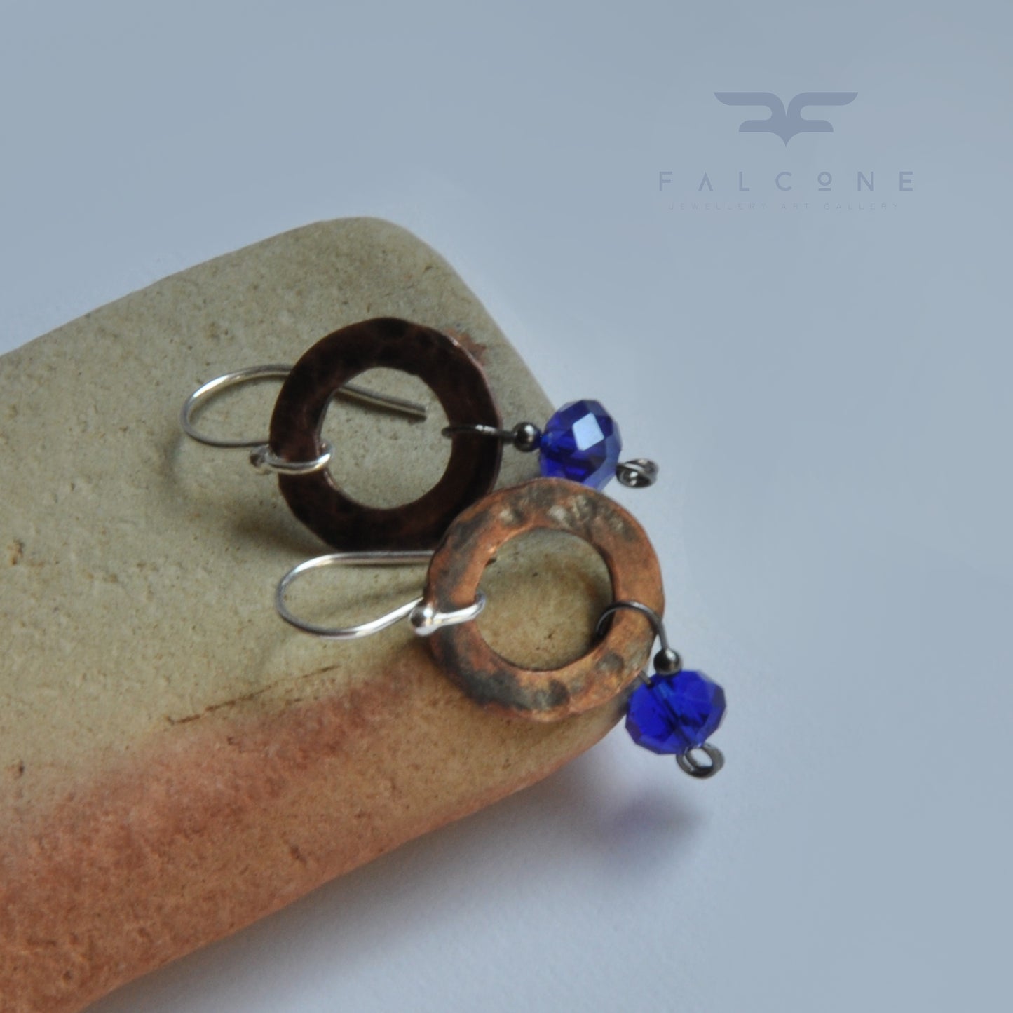 Small earrings made of glass, copper and silver 'With Sapphire Beads'