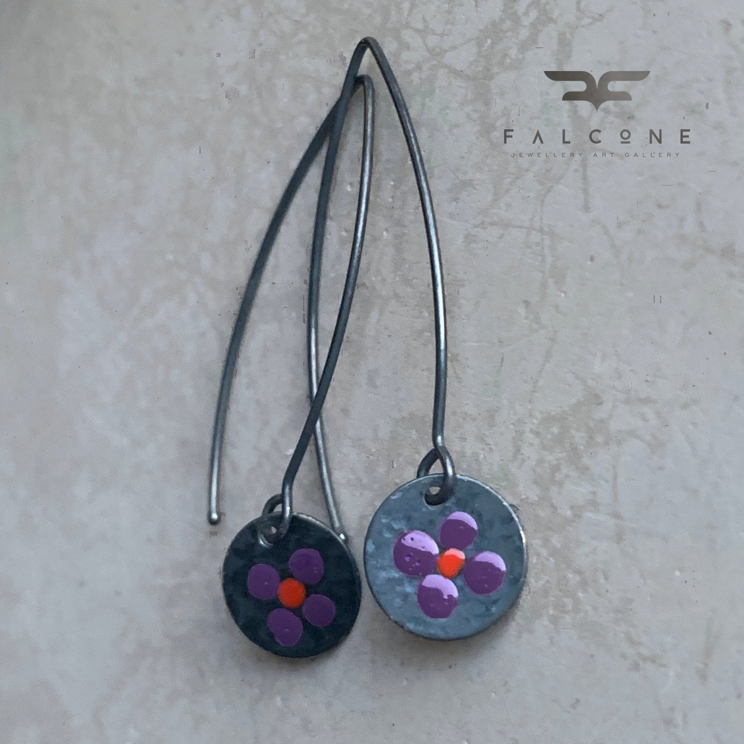 Enamelled Sterling Silver Earrings 'Wildflowers - Dark Purple & Red'