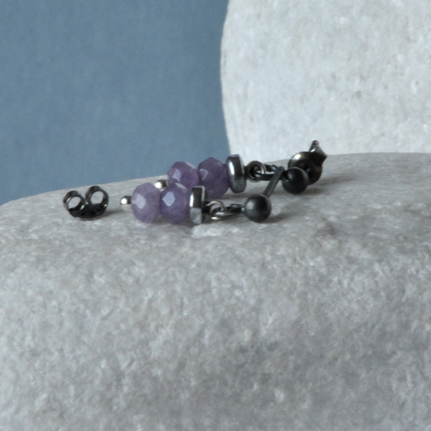 Pendientes de plata con rondelles de jade facetado y hematita 'Little Provence'