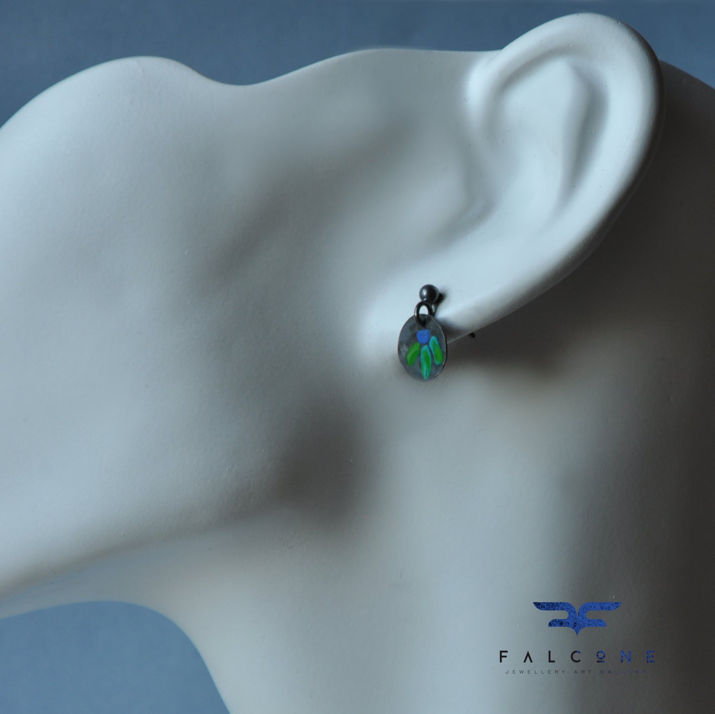 Pendientes de plata y esmalte "Folk Flower Mini - Blue &amp; Green"