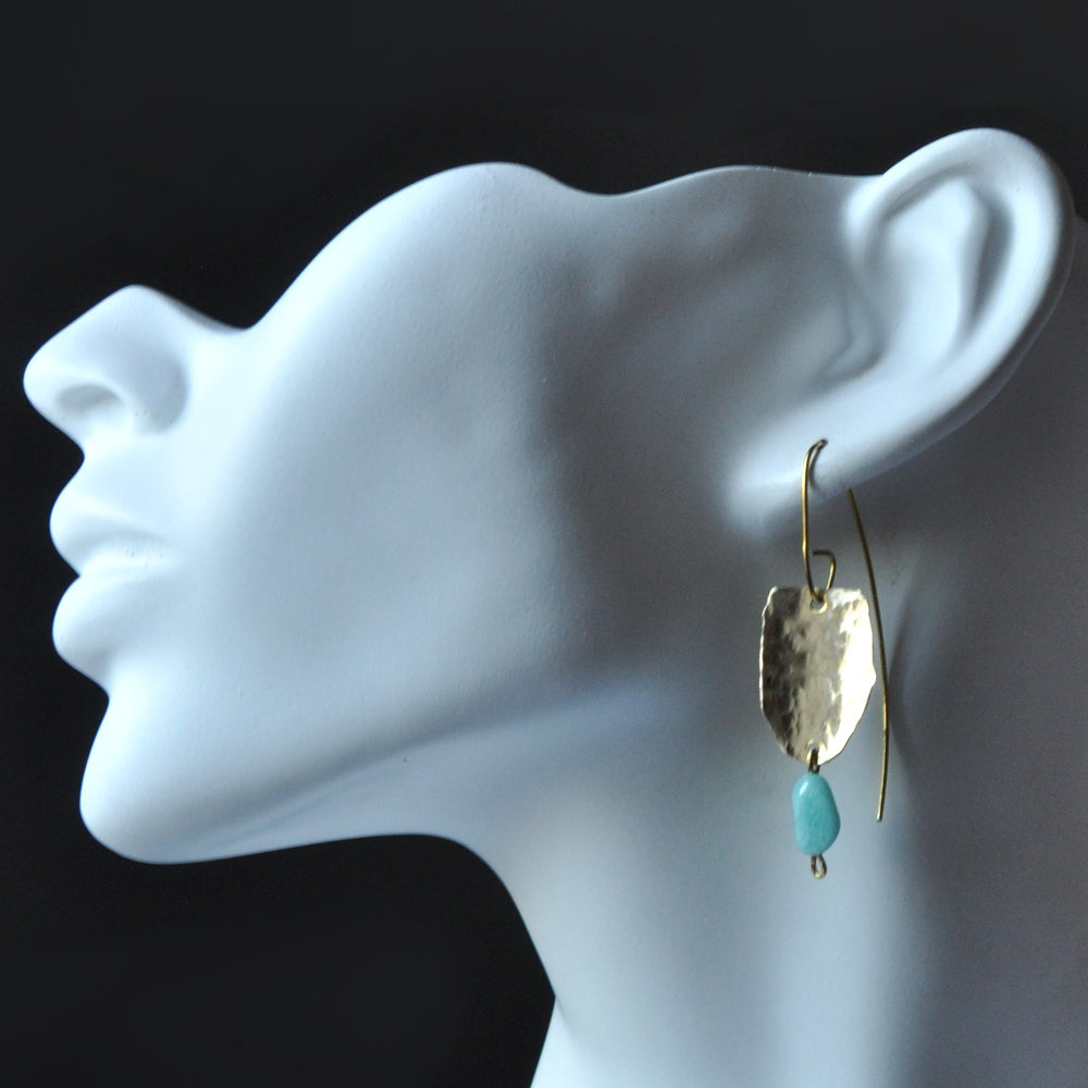 Handmade brass earrings with irregular nugget of amazonite 'With Amazonite'