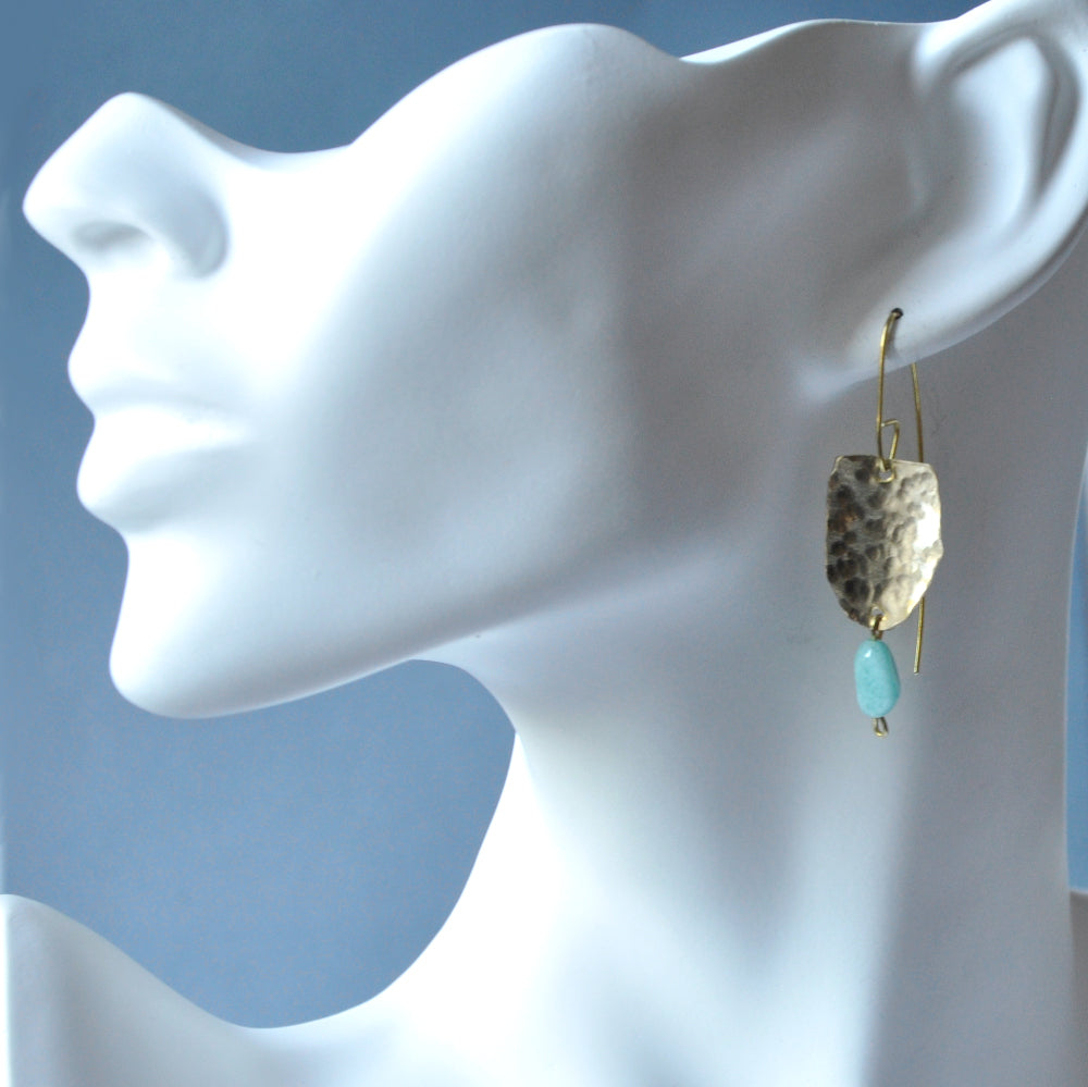 Handmade brass earrings with irregular nugget of amazonite 'With Amazonite'