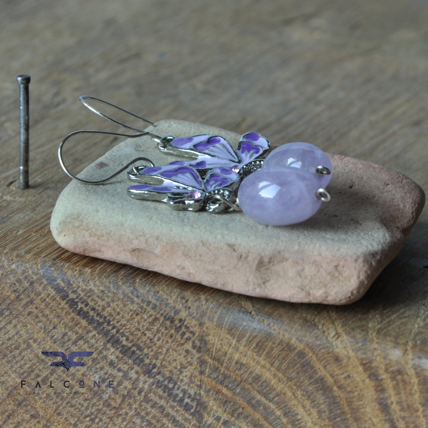 Pendientes de plata con amatistas y mariposas esmaltadas 'Pastel Amethysts'