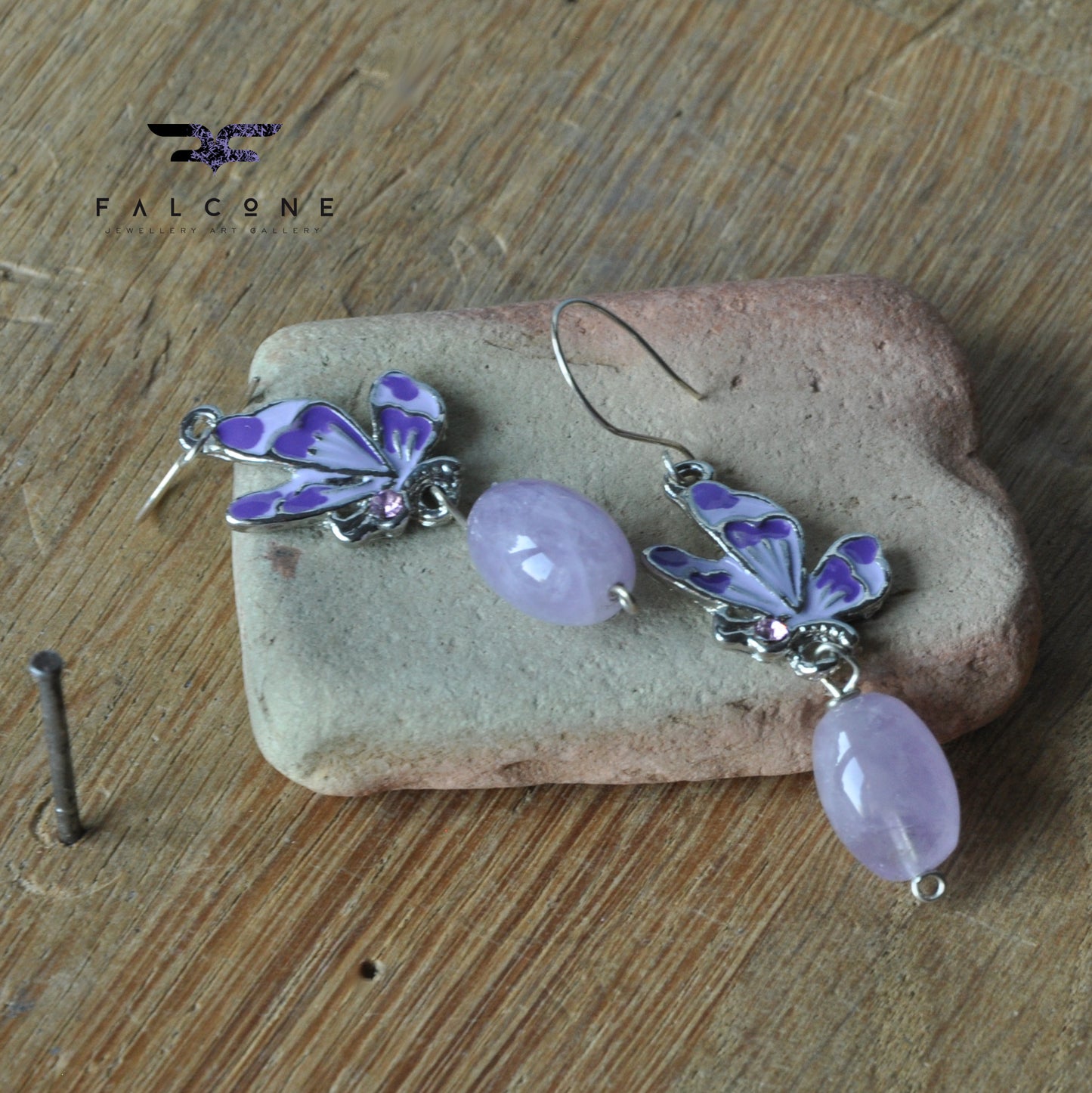 Pendientes de plata con amatistas y mariposas esmaltadas 'Pastel Amethysts'