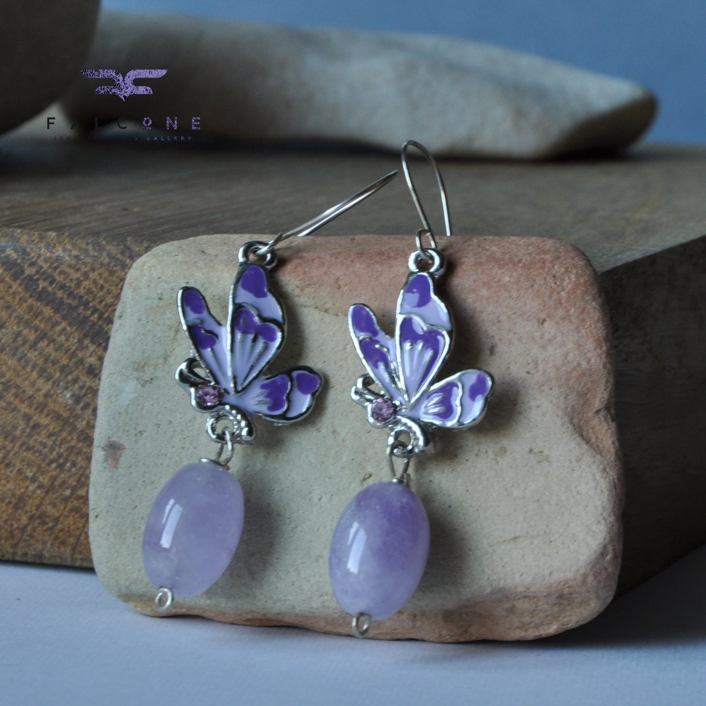 Pendientes de plata con amatistas y mariposas esmaltadas 'Pastel Amethysts'