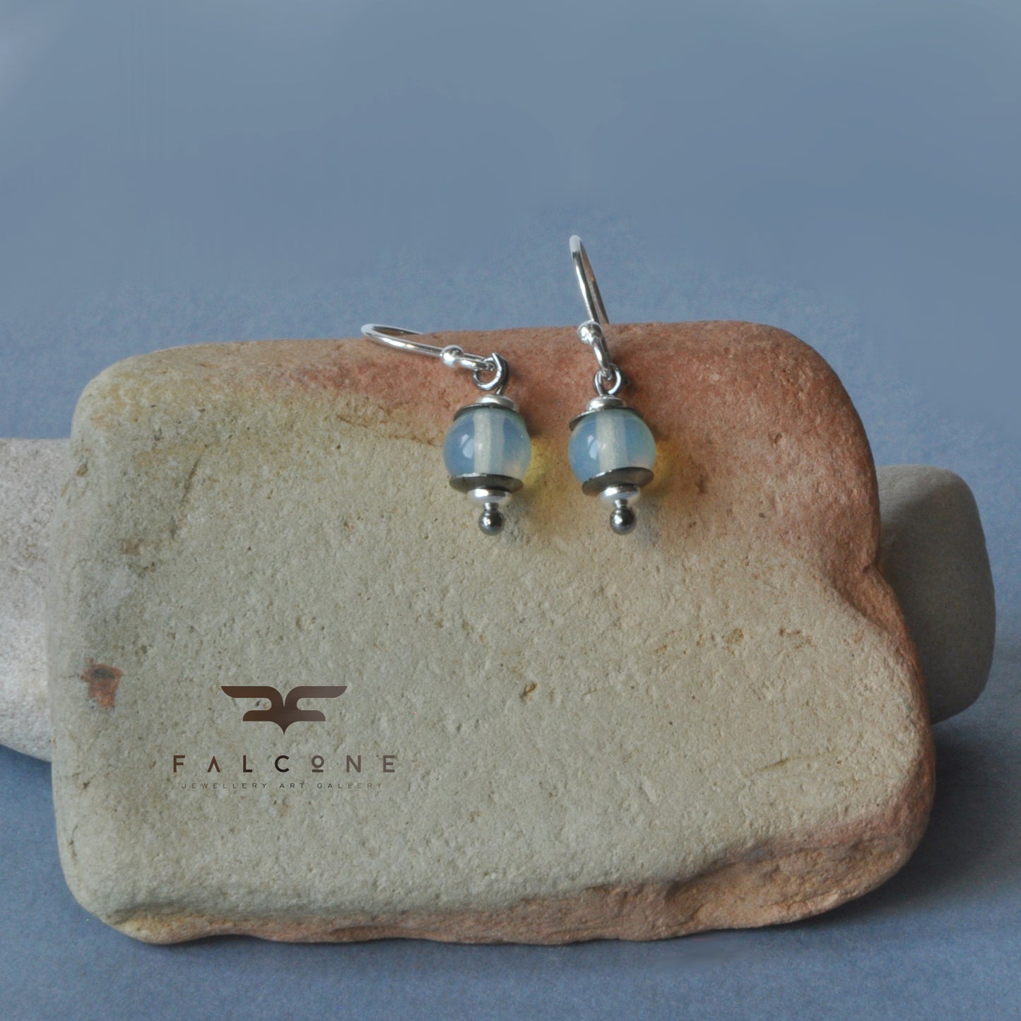 Handmade silver earrings with opalites in lemon-blue tones 'Opalite Lanterns'