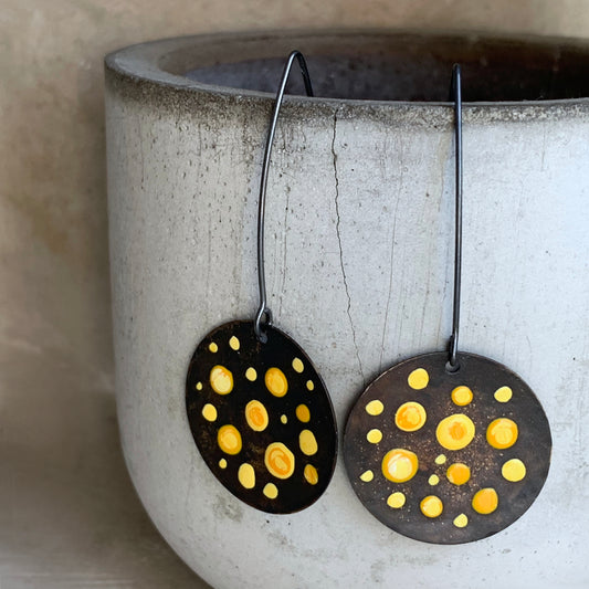 Brass and Sterling Silver Earrings 'Dots - Sunflower Yellow'