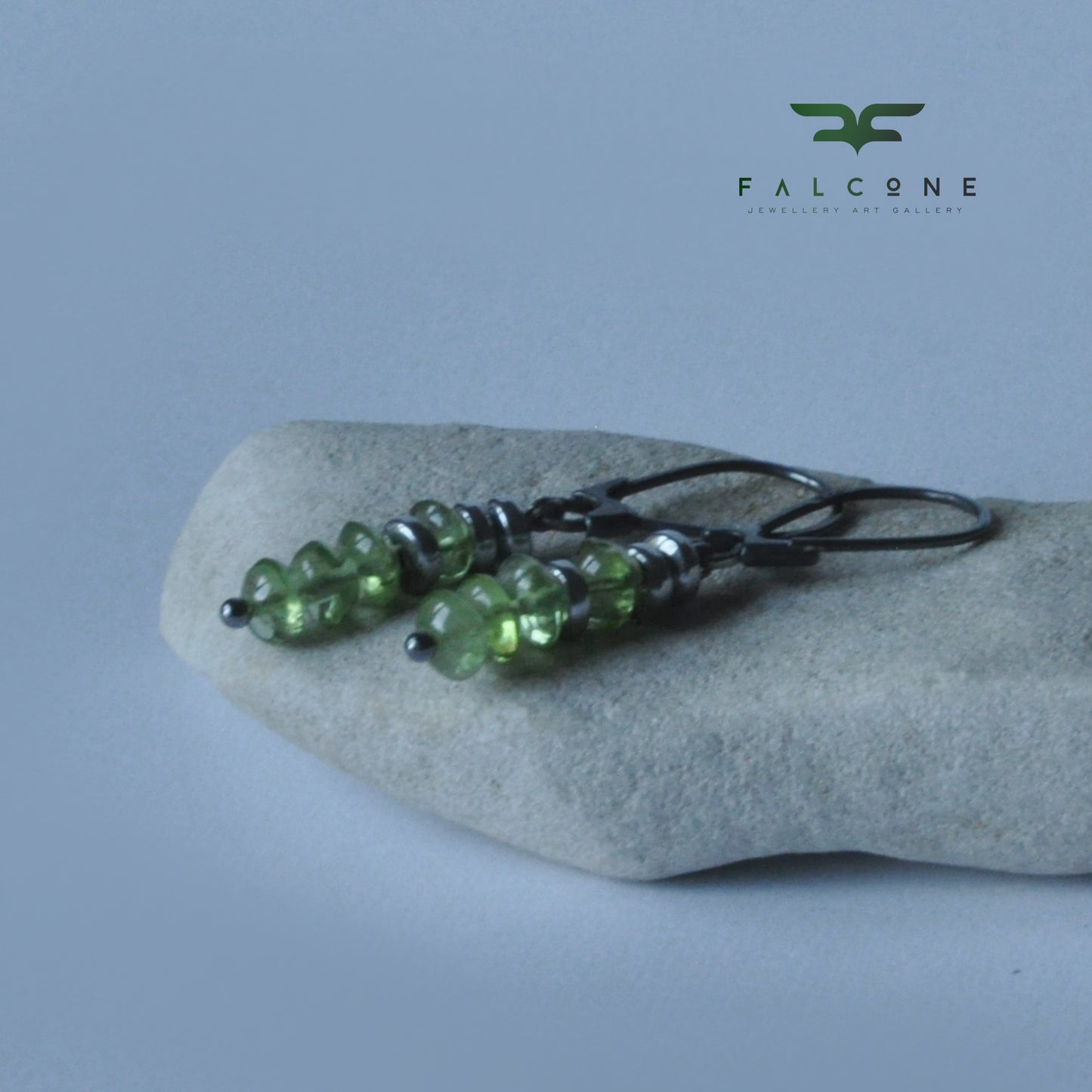 Green earrings with silver, peridots and rondelles of plated hematite 'With Green Peridots'