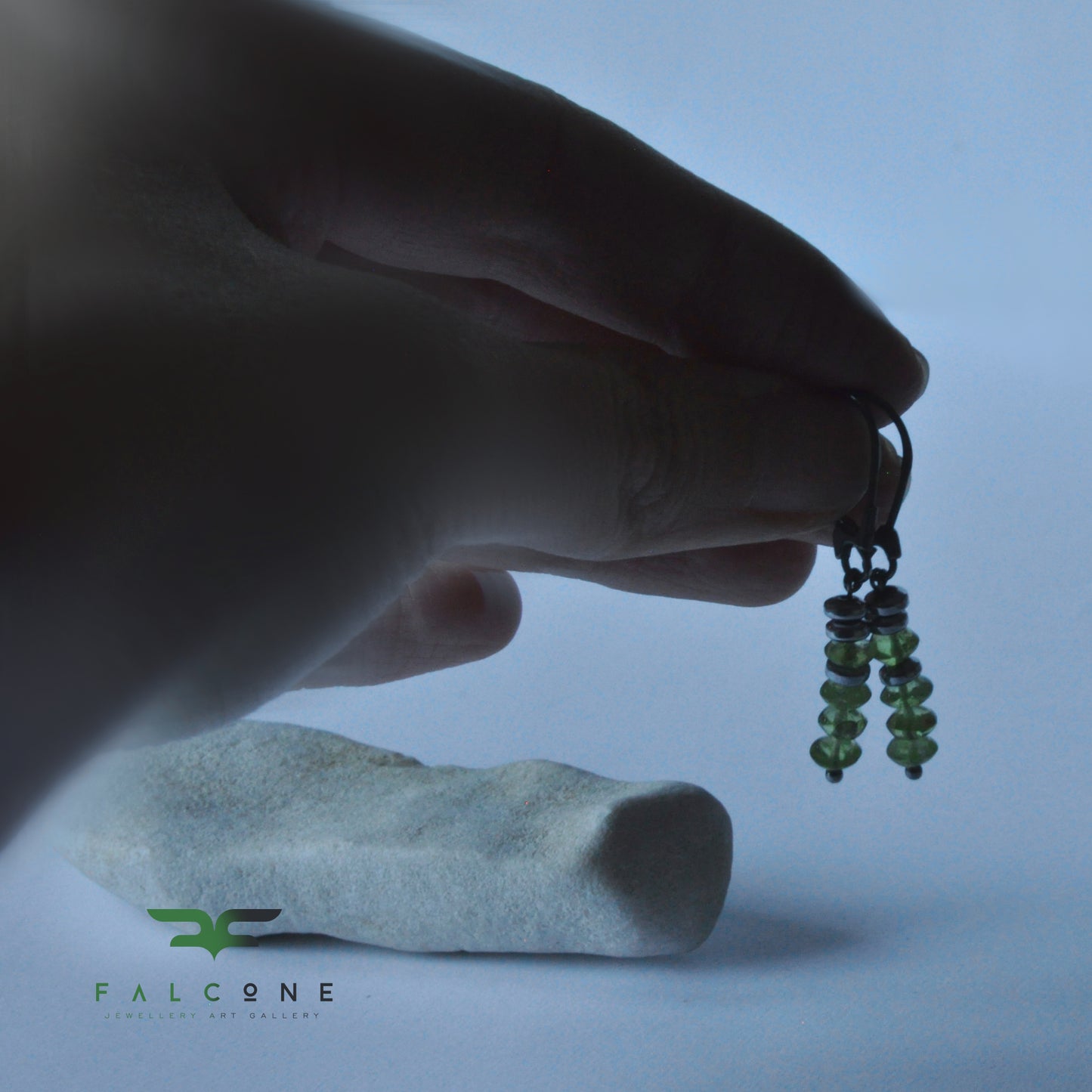 Green earrings with silver, peridots and rondelles of plated hematite 'With Green Peridots'