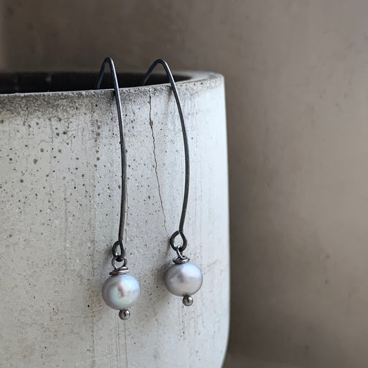 Natural Pearl and Sterling Silver Earrings 'Ashy Pearls'