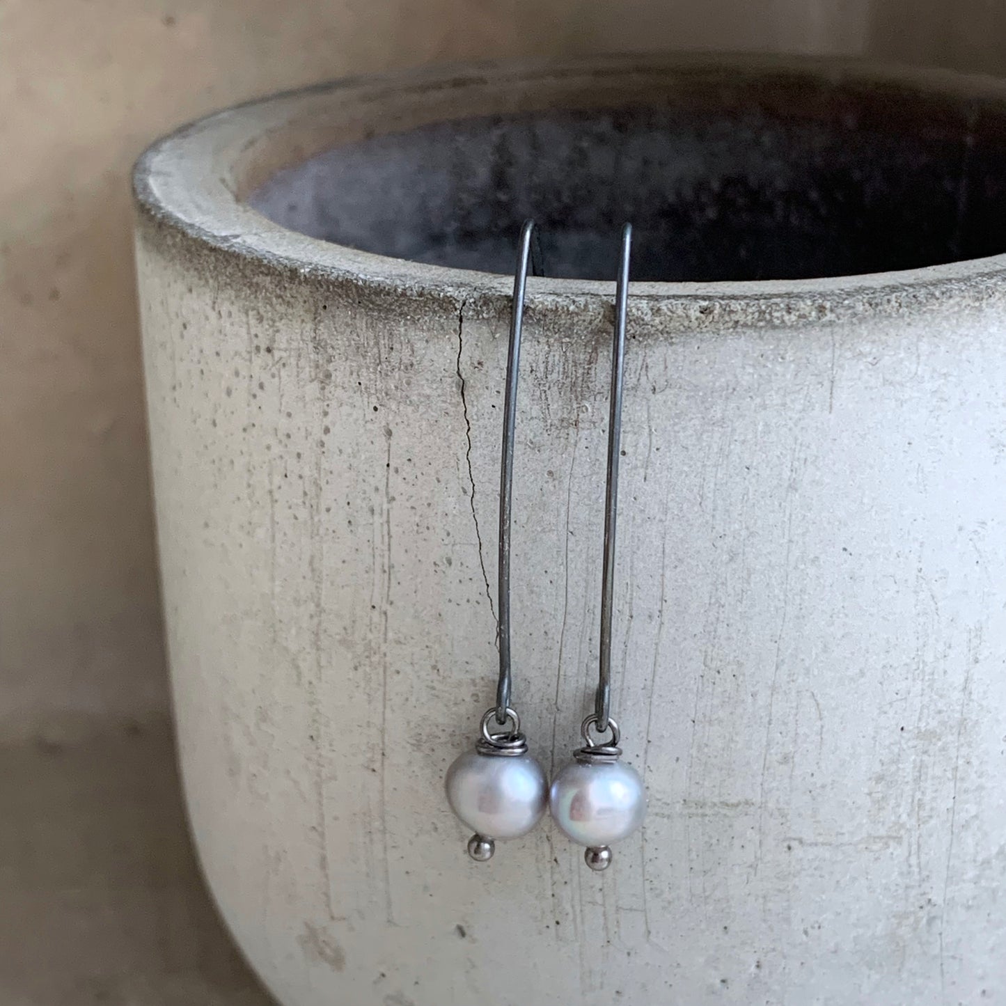 Natural Pearl and Sterling Silver Earrings 'Ashy Pearls'