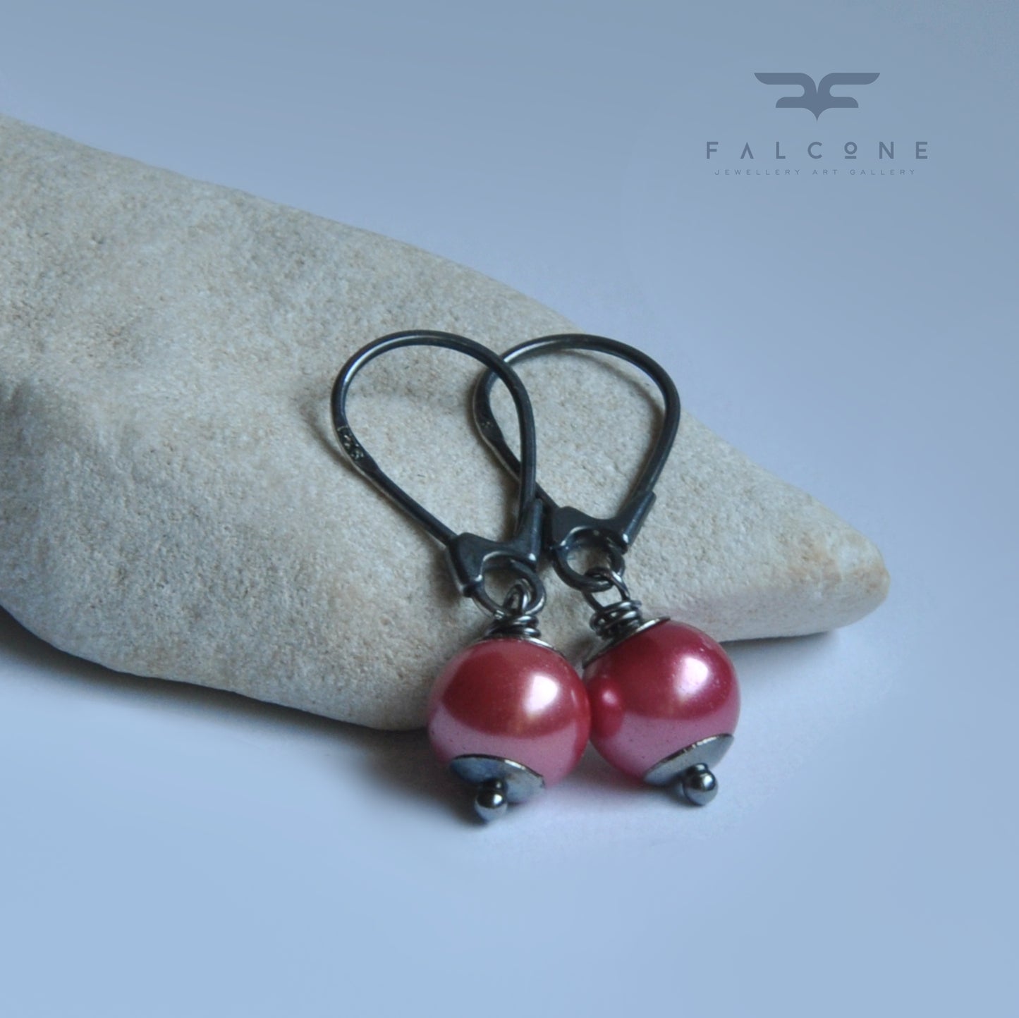 Silver earrings with glass pearls 'Powder Pink'