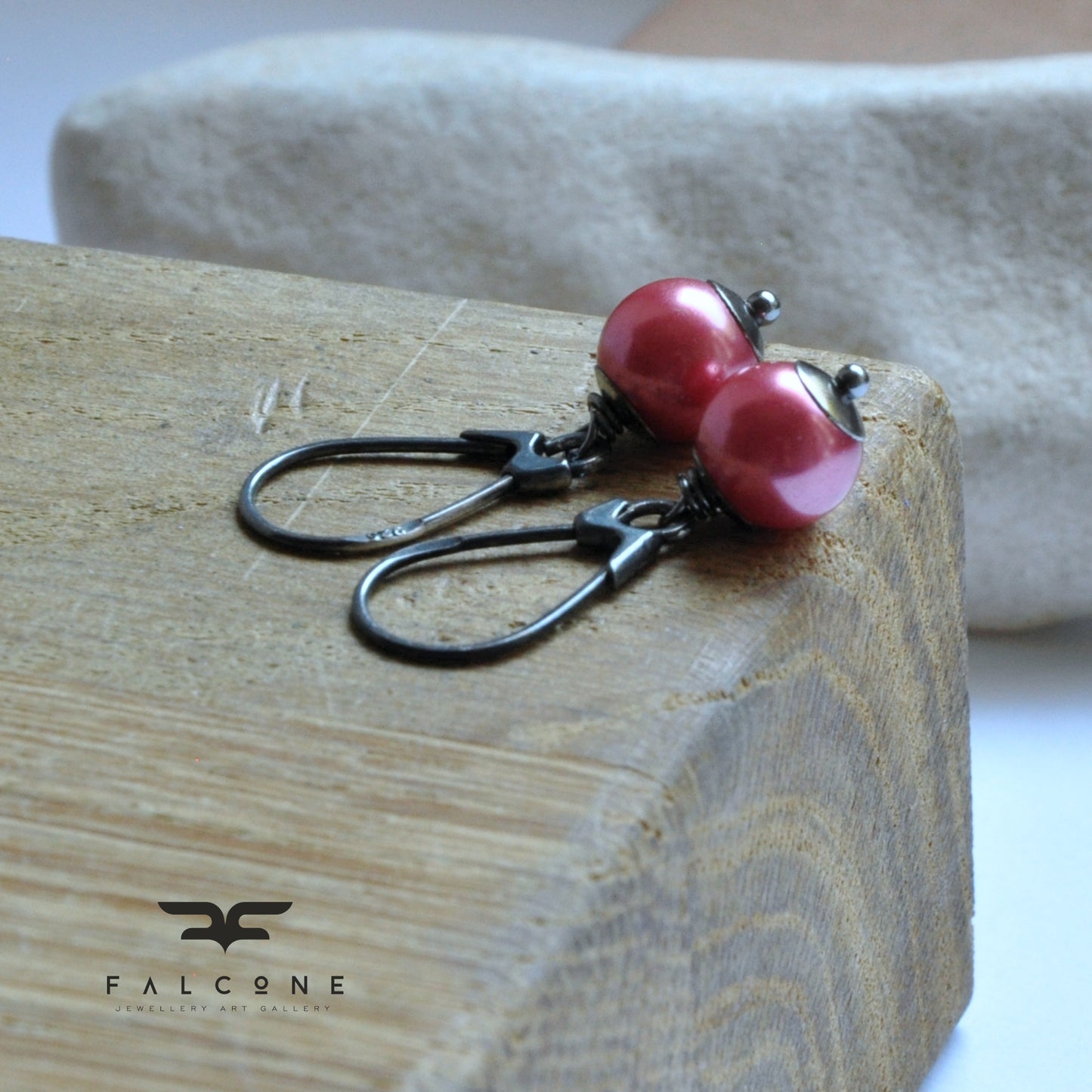 Silver earrings with glass pearls 'Powder Pink'