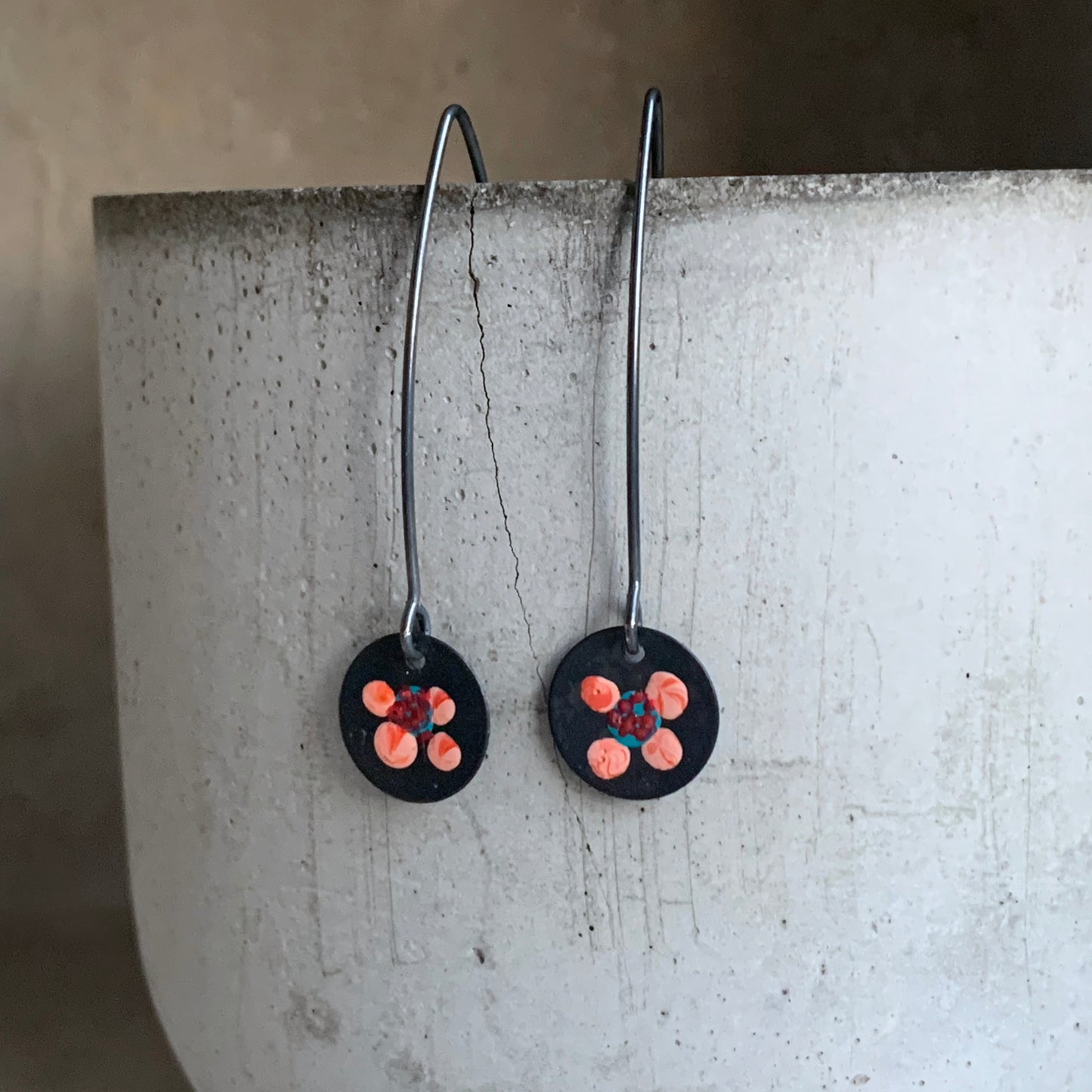 Silver Earrings 'Wildflowers - Pink & Turquoise'