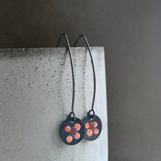 Silver Earrings 'Wildflowers - Pink & Turquoise'