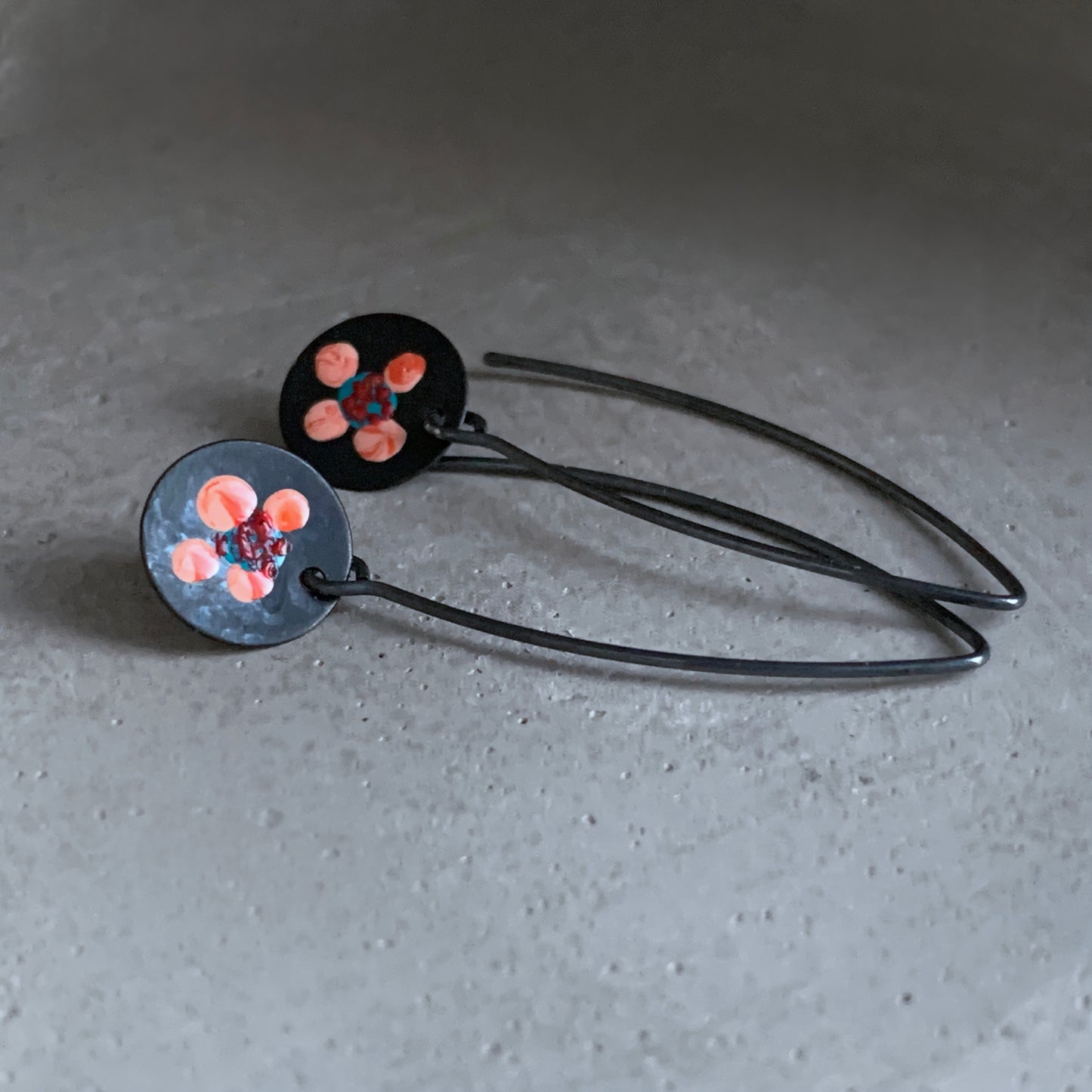 Silver Earrings 'Wildflowers - Pink & Turquoise'