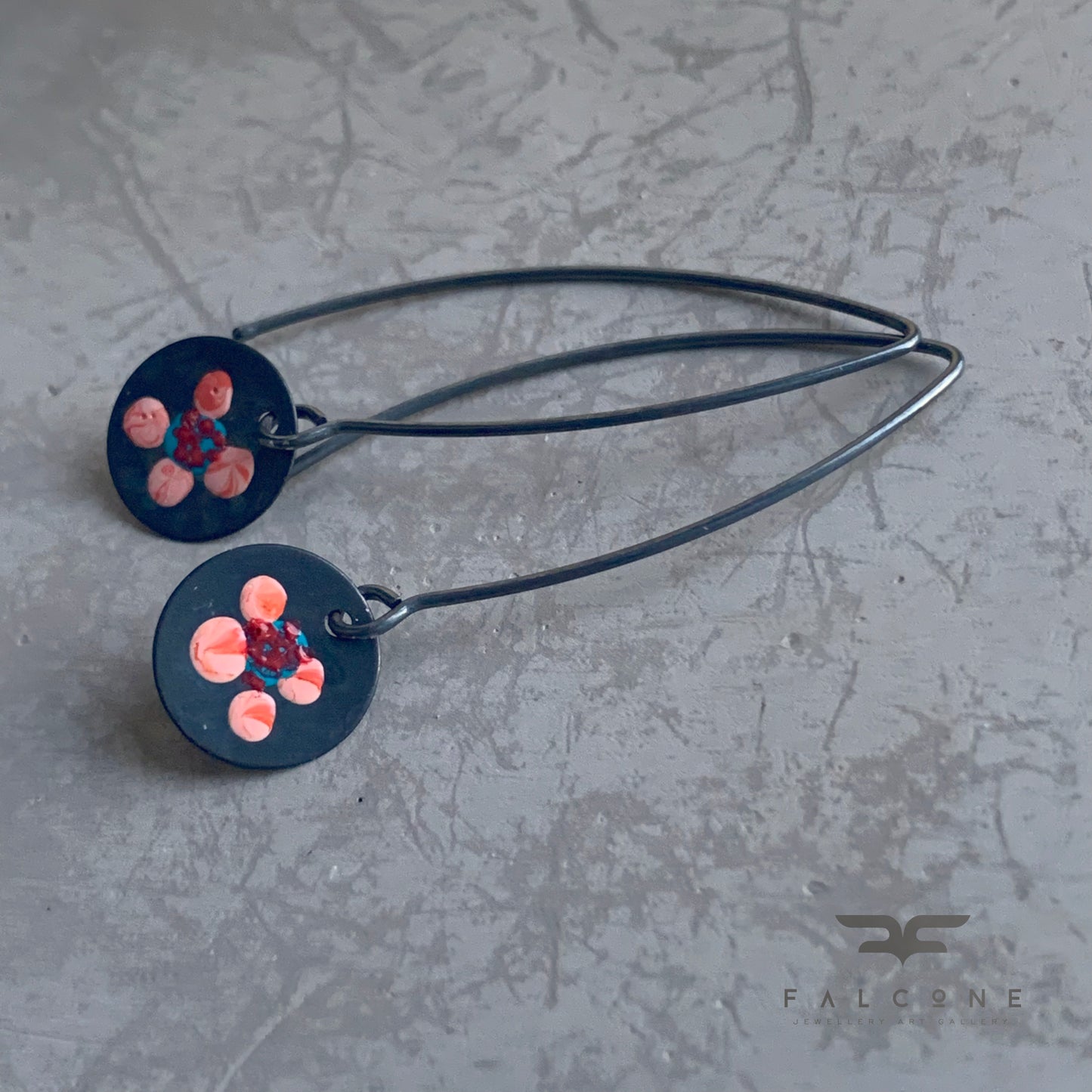 Silver Earrings 'Wildflowers - Pink & Turquoise'