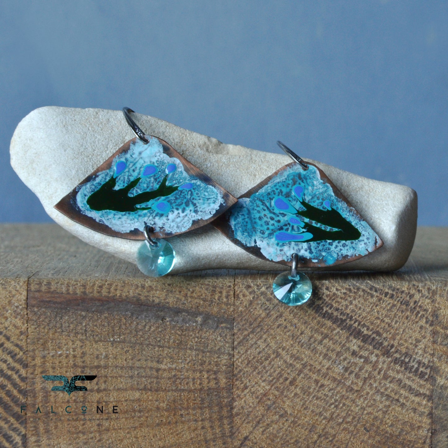 Earrings made of copper, silver and Swarovski crystals 'Waving Seaweed'