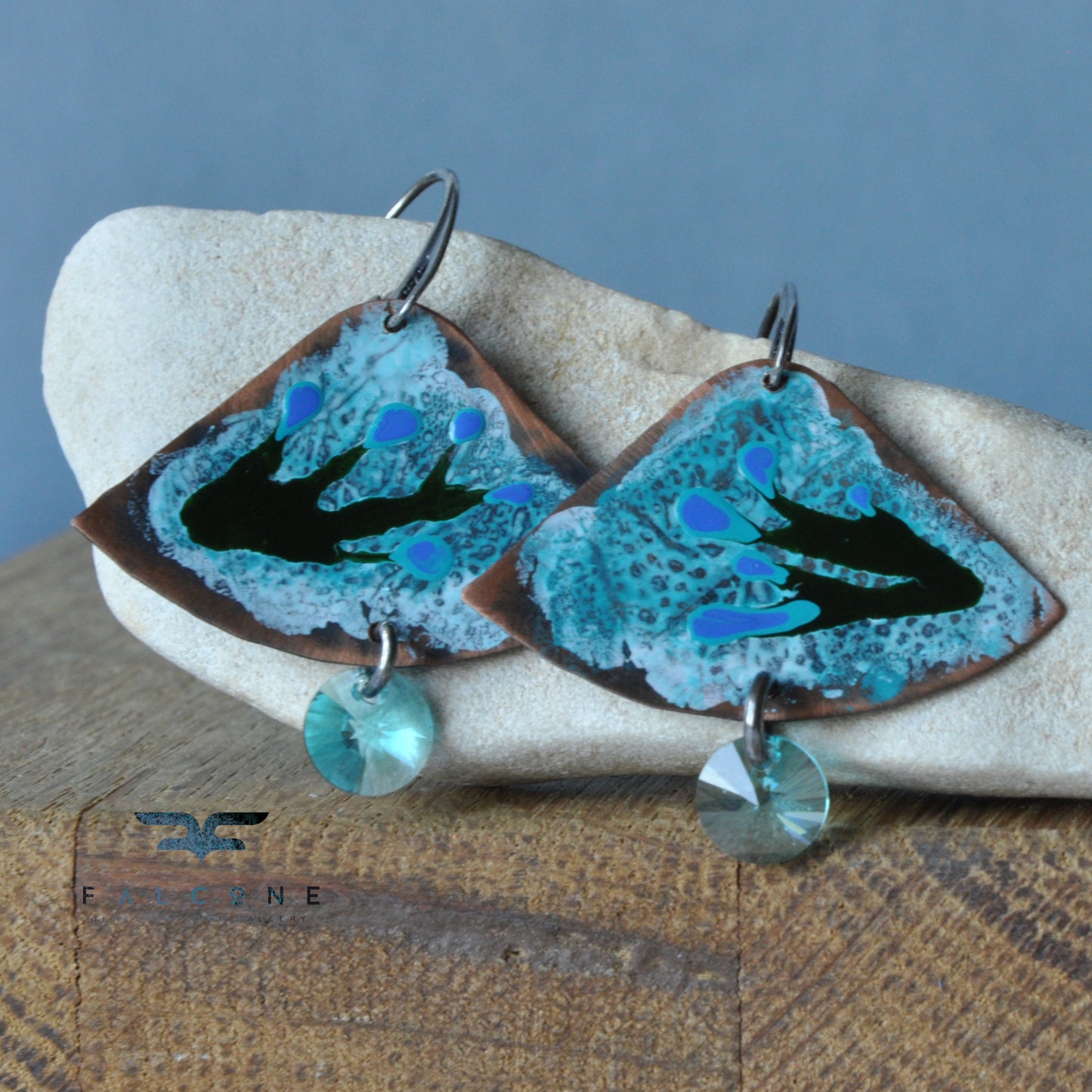 Earrings made of copper, silver and Swarovski crystals 'Waving Seaweed'