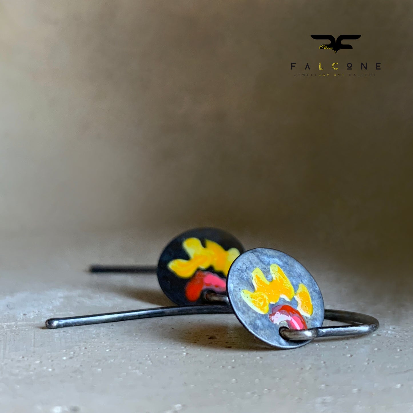 Fine silver earrings with enameled flowers 'Field Flowers - Petite Havana'