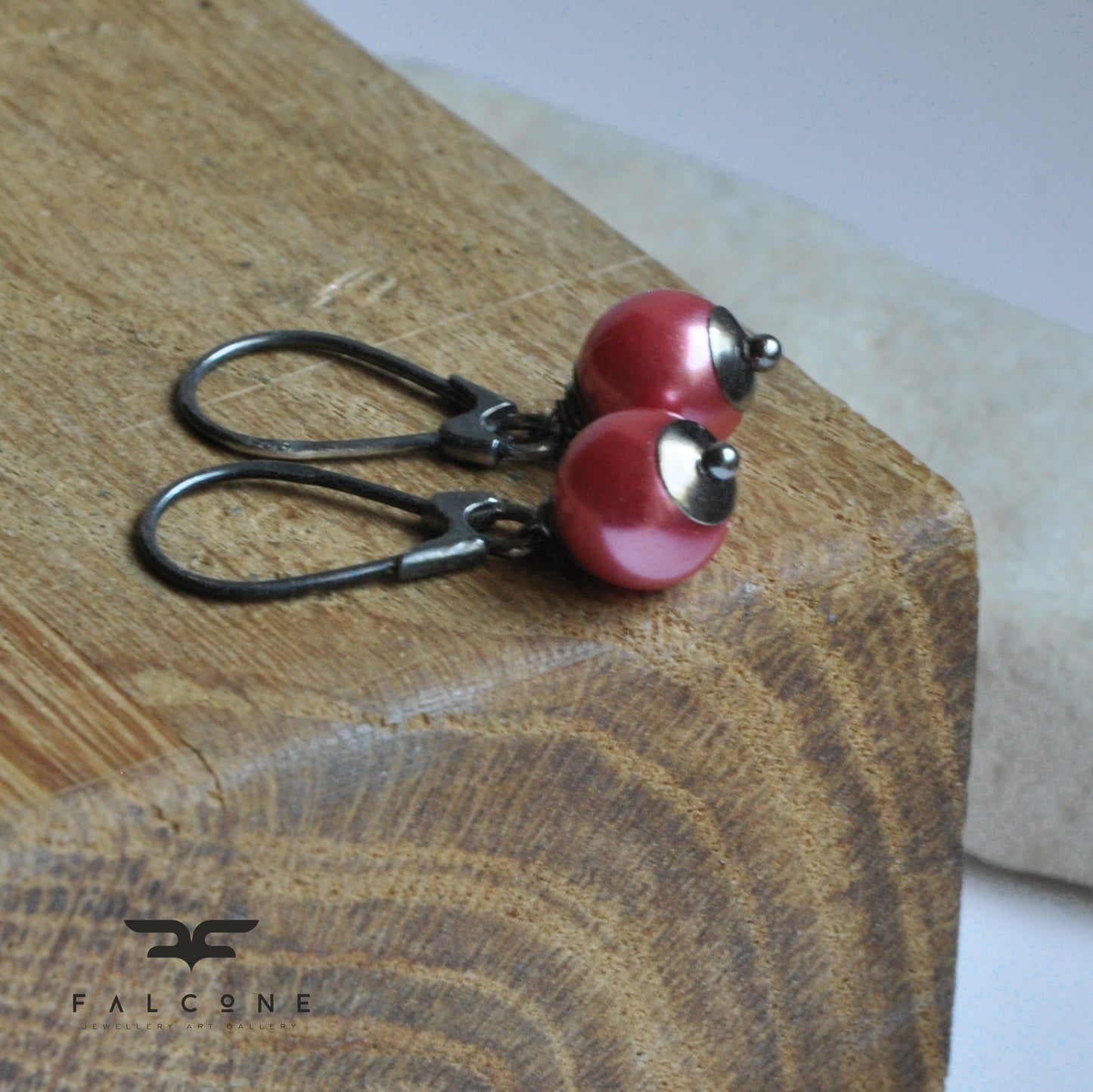 Silver earrings with glass pearls 'Powder Pink'