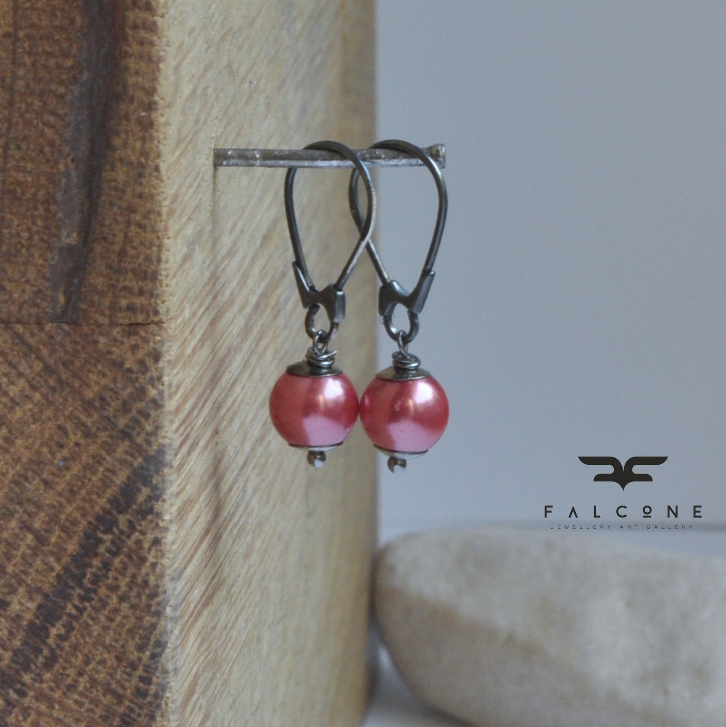 Silver earrings with glass pearls 'Powder Pink'