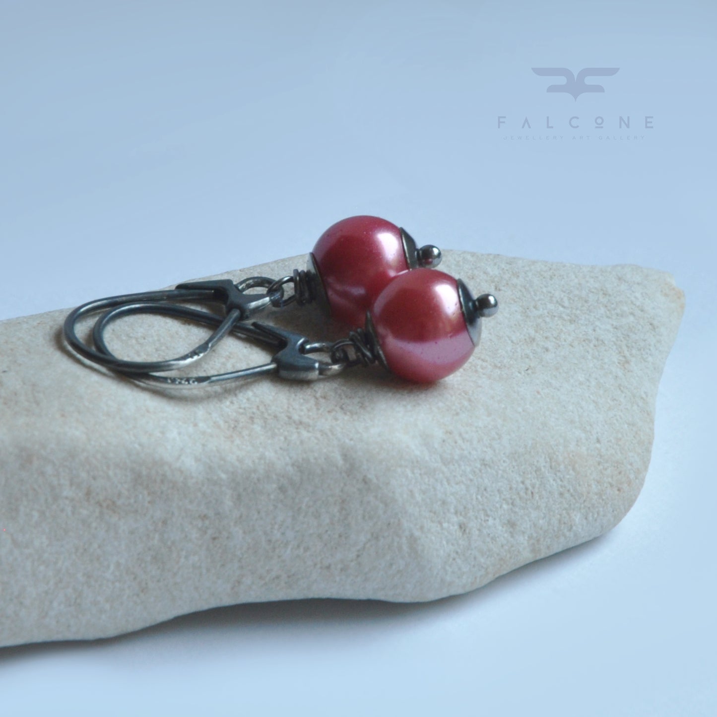 Silver earrings with glass pearls 'Powder Pink'