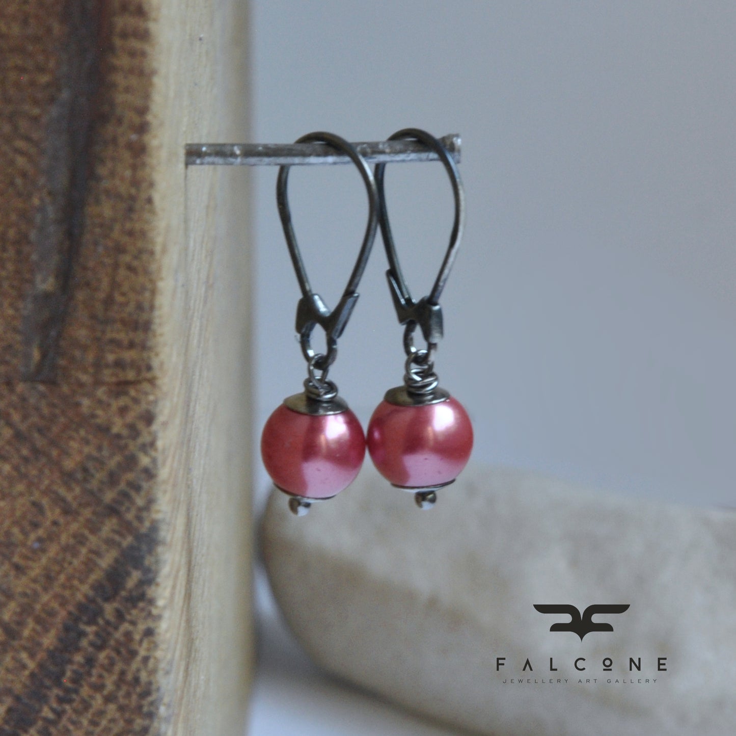 Silver earrings with glass pearls 'Powder Pink'