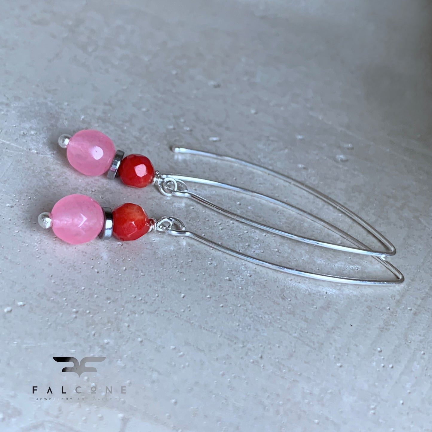 Pendientes con Ágata, Coral y Plata 'Rojo y Rosa'