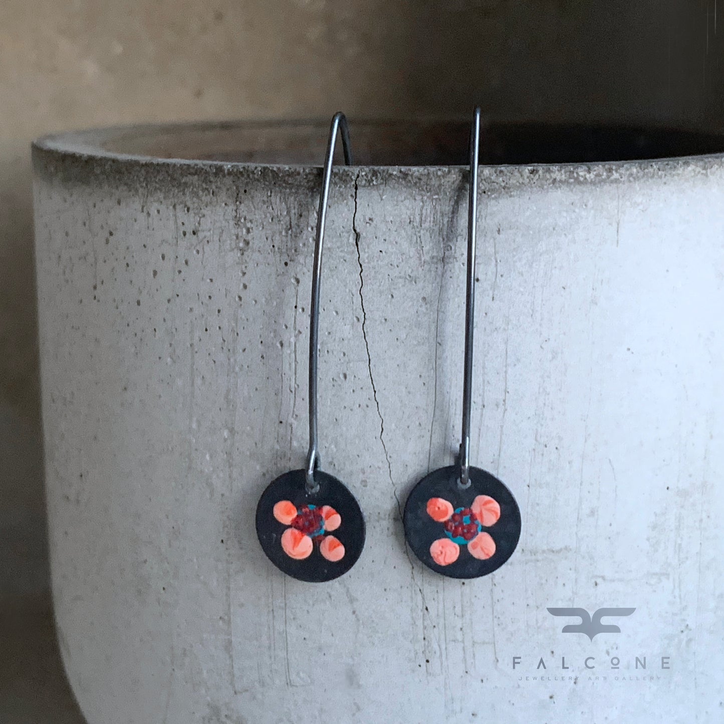 Silver Earrings 'Wildflowers - Pink & Turquoise'