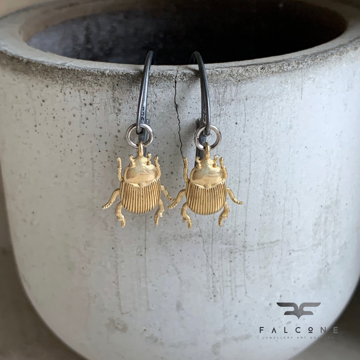 Brass and Silver Earrings 'Golden Scarab Light'