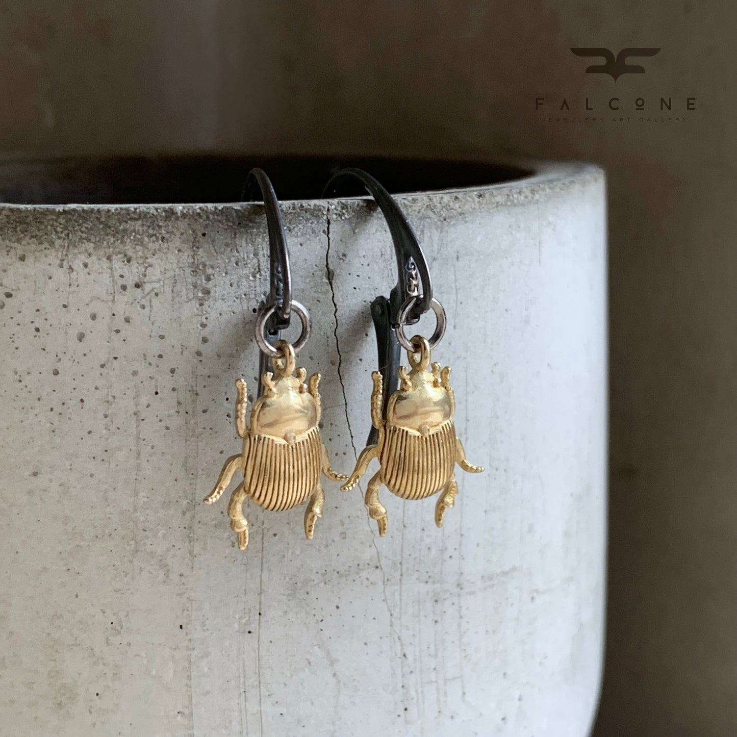 Brass and Silver Earrings 'Golden Scarab Light'